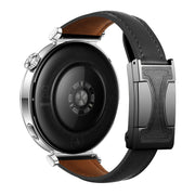 20mm Universal Slim Magnetic Buckle Genuine Leather Watch Band(Plain Weave Black)