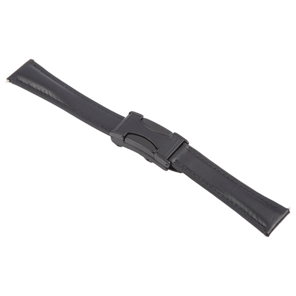 20mm Universal Slim Magnetic Buckle Genuine Leather Watch Band(Plain Weave Black)