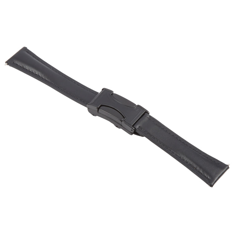 20mm Universal Slim Magnetic Buckle Genuine Leather Watch Band(Plain Weave Black)