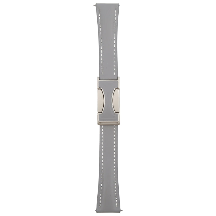 20mm Universal Slim Magnetic Buckle Genuine Leather Watch Band(Plain Weave Grey)
