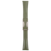 20mm Universal Slim Magnetic Buckle Genuine Leather Watch Band(Plain Weave Green)