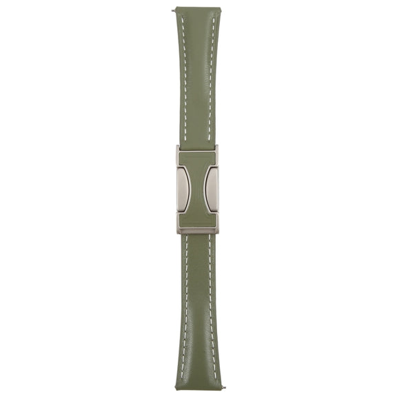 20mm Universal Slim Magnetic Buckle Genuine Leather Watch Band(Plain Weave Green)
