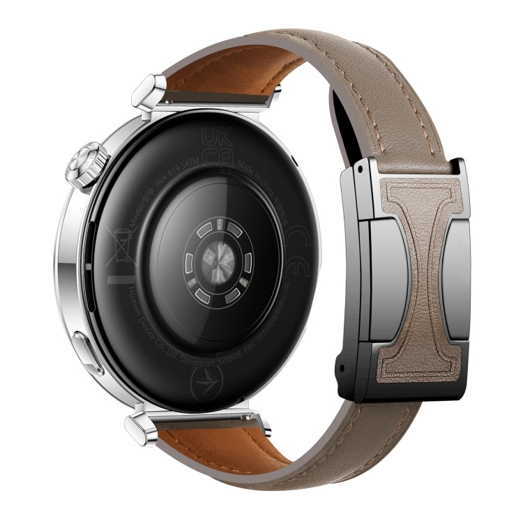 20mm Universal Slim Magnetic Buckle Genuine Leather Watch Band(Plain Weave Dark Grey)
