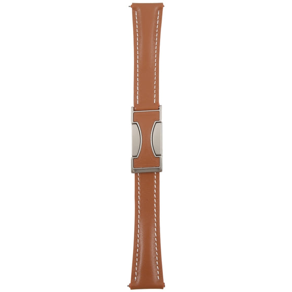 20mm Universal Slim Magnetic Buckle Genuine Leather Watch Band(Plain Weave Brown)