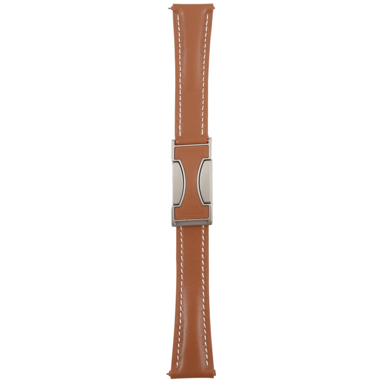 20mm Universal Slim Magnetic Buckle Genuine Leather Watch Band(Plain Weave Brown)