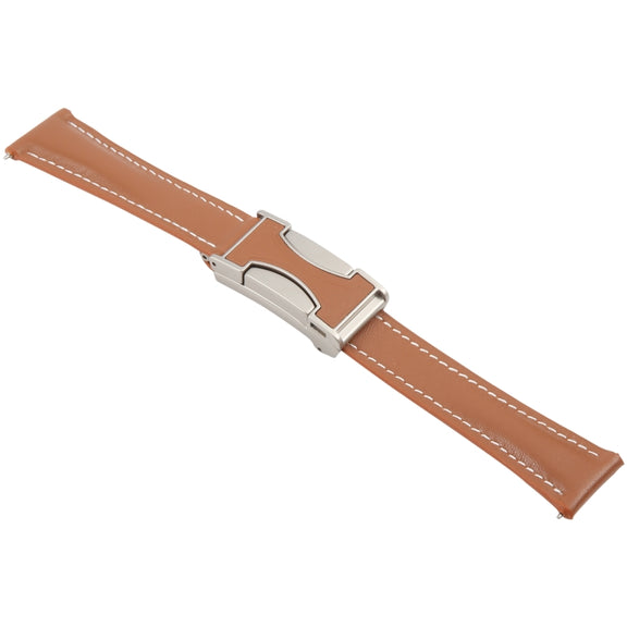 20mm Universal Slim Magnetic Buckle Genuine Leather Watch Band(Plain Weave Brown)