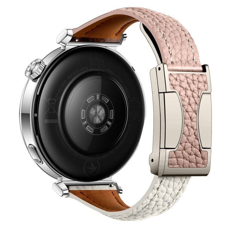 22mm Universal Slim Magnetic Buckle Genuine Leather Watch Band(Pink Beige)