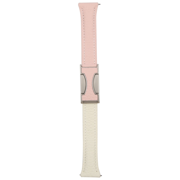 22mm Universal Slim Magnetic Buckle Genuine Leather Watch Band(Pink Beige)