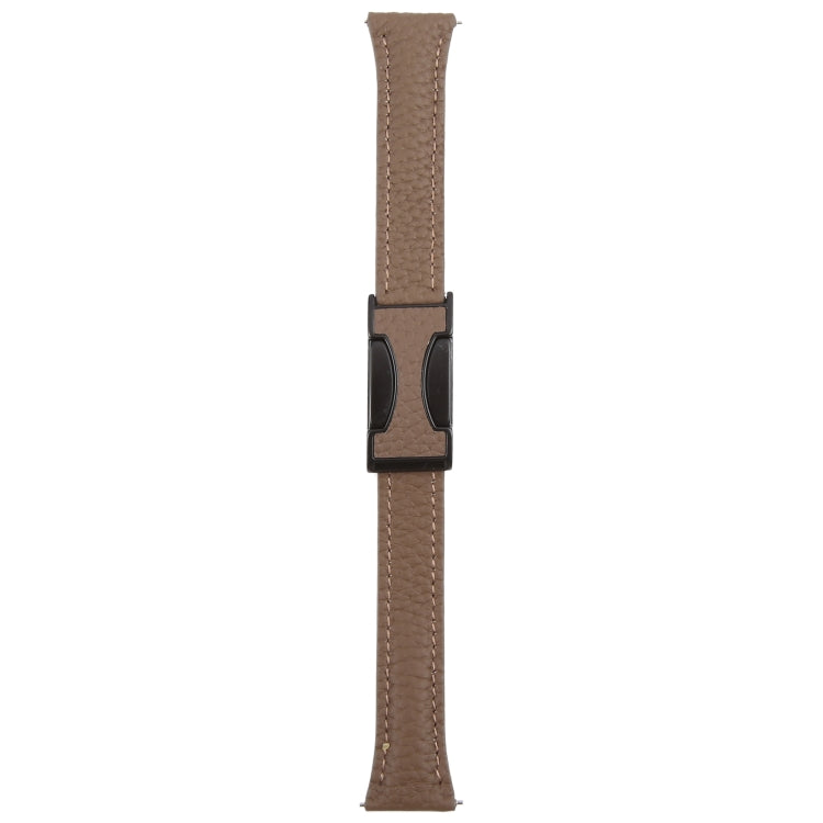 22mm Universal Slim Magnetic Buckle Genuine Leather Watch Band(Dark Brown)