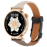 22mm Universal Slim Magnetic Buckle Genuine Leather Watch Band(Dark Brown Light Grey)