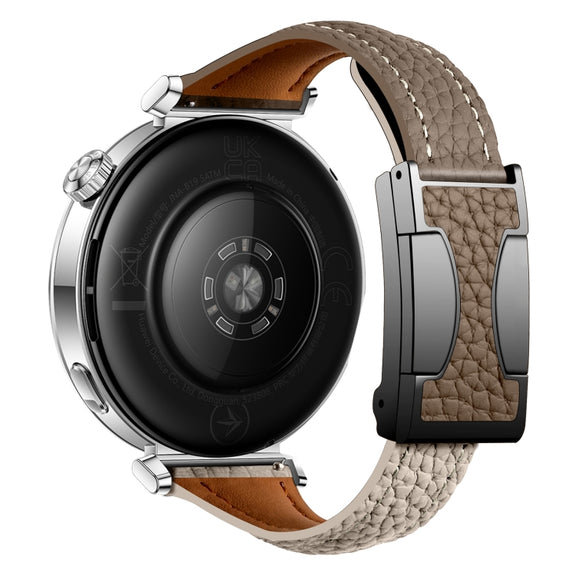 22mm Universal Slim Magnetic Buckle Genuine Leather Watch Band(Dark Brown Light Grey)