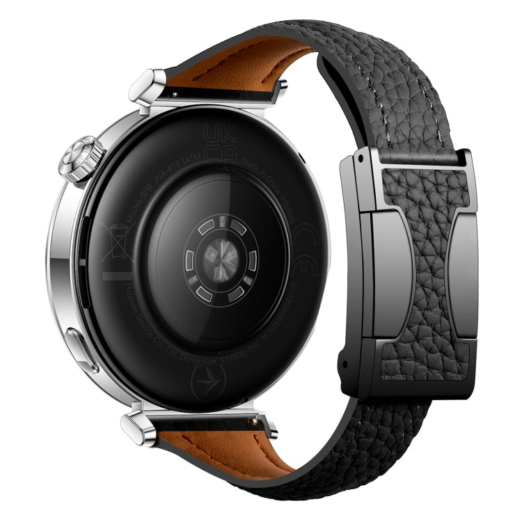 22mm Universal Slim Magnetic Buckle Genuine Leather Watch Band(Black)