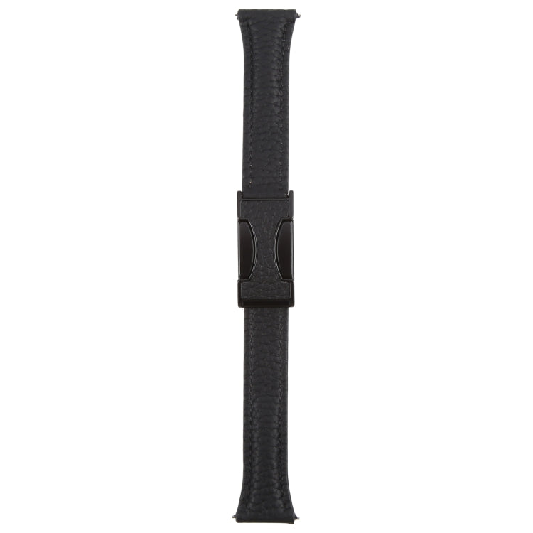 22mm Universal Slim Magnetic Buckle Genuine Leather Watch Band(Black)