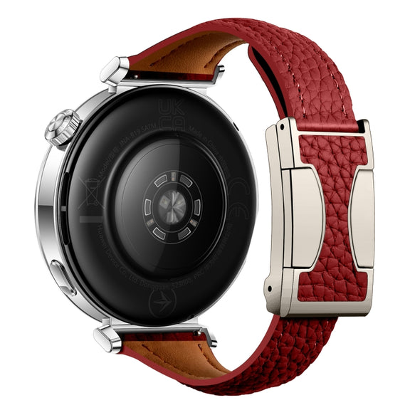 22mm Universal Slim Magnetic Buckle Genuine Leather Watch Band(Red)