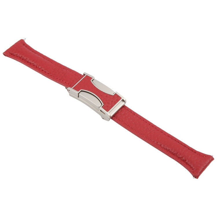 22mm Universal Slim Magnetic Buckle Genuine Leather Watch Band(Red)
