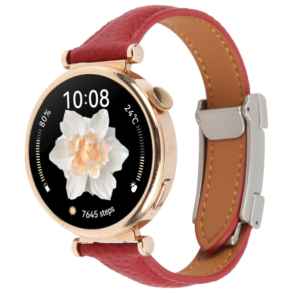 22mm Universal Slim Magnetic Buckle Genuine Leather Watch Band(Red)