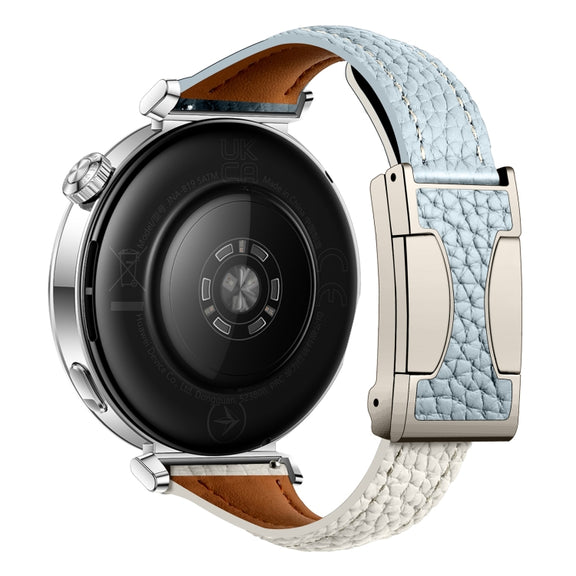 22mm Universal Slim Magnetic Buckle Genuine Leather Watch Band(Blue Beige)