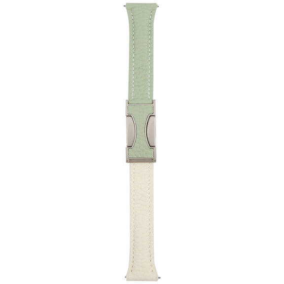 22mm Universal Slim Magnetic Buckle Genuine Leather Watch Band(Green Beige)
