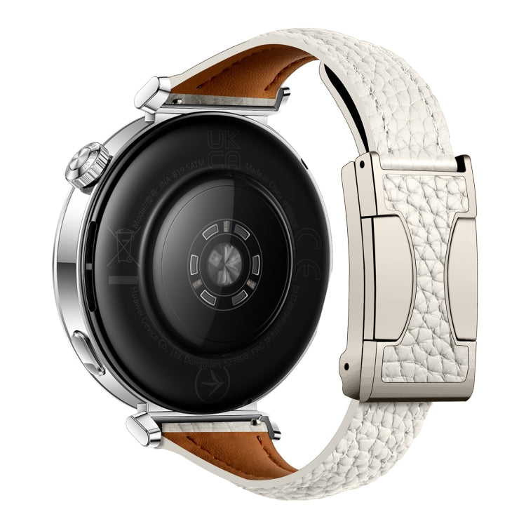 22mm Universal Slim Magnetic Buckle Genuine Leather Watch Band(Beige)