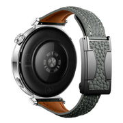 22mm Universal Slim Magnetic Buckle Genuine Leather Watch Band(Dark Green)