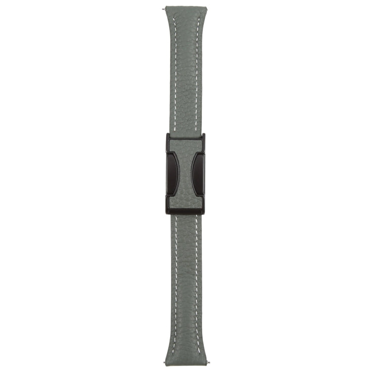 22mm Universal Slim Magnetic Buckle Genuine Leather Watch Band(Dark Green)