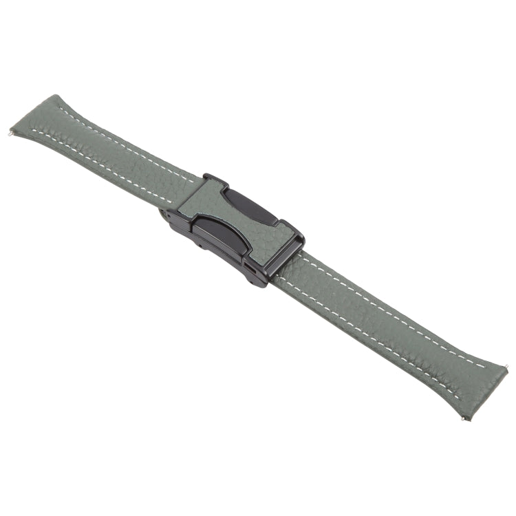 22mm Universal Slim Magnetic Buckle Genuine Leather Watch Band(Dark Green)