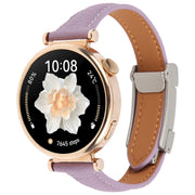 22mm Universal Slim Magnetic Buckle Genuine Leather Watch Band(Purple)