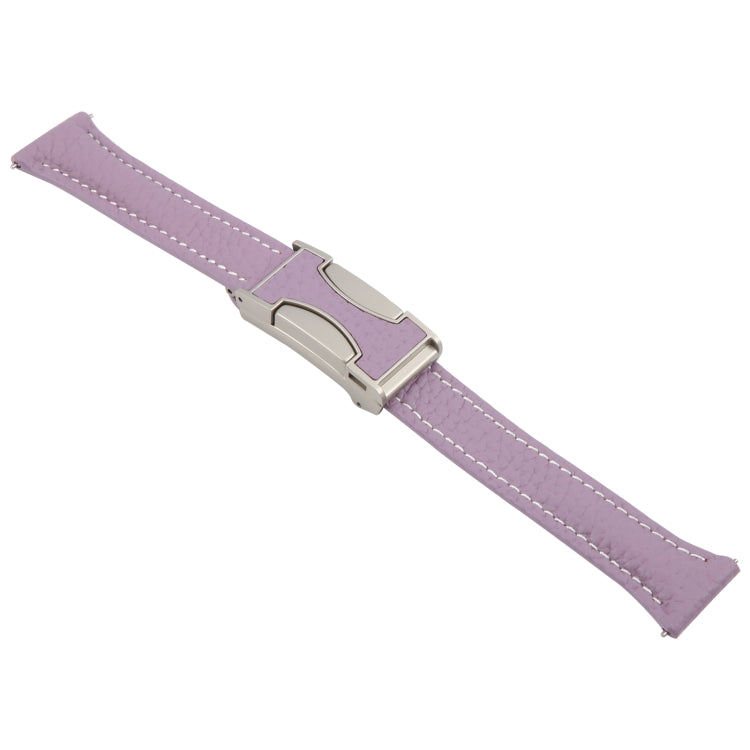22mm Universal Slim Magnetic Buckle Genuine Leather Watch Band(Purple)