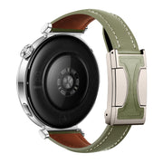 22mm Universal Slim Magnetic Buckle Genuine Leather Watch Band(Plain Weave Green)