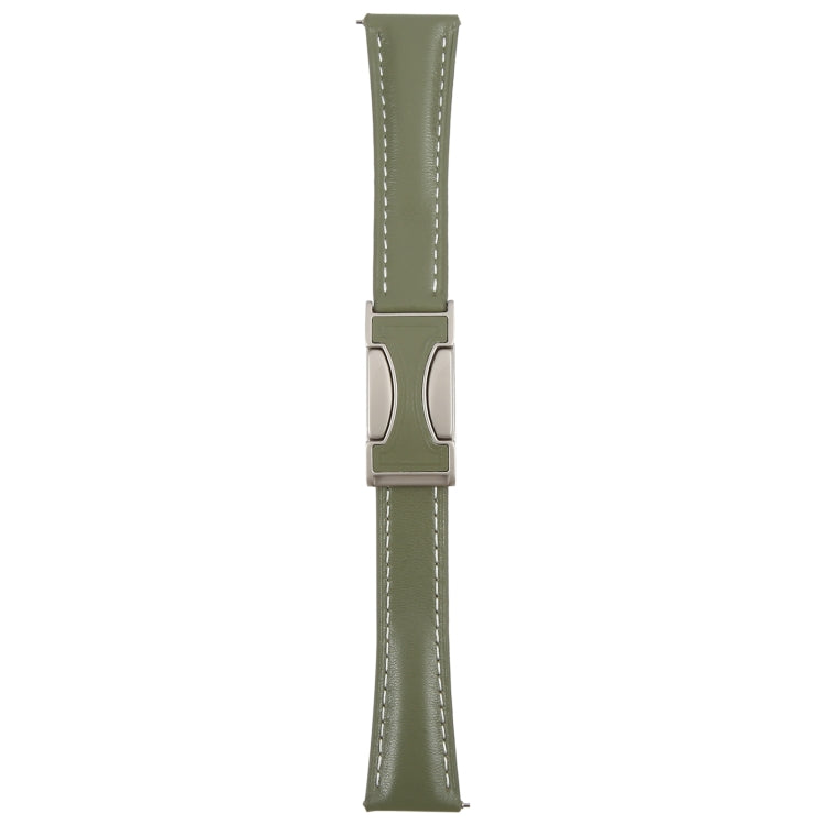 22mm Universal Slim Magnetic Buckle Genuine Leather Watch Band(Plain Weave Green)
