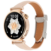 22mm Universal Slim Magnetic Buckle Genuine Leather Watch Band(Plain Weave Apricot)