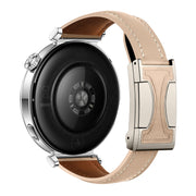 22mm Universal Slim Magnetic Buckle Genuine Leather Watch Band(Plain Weave Apricot)