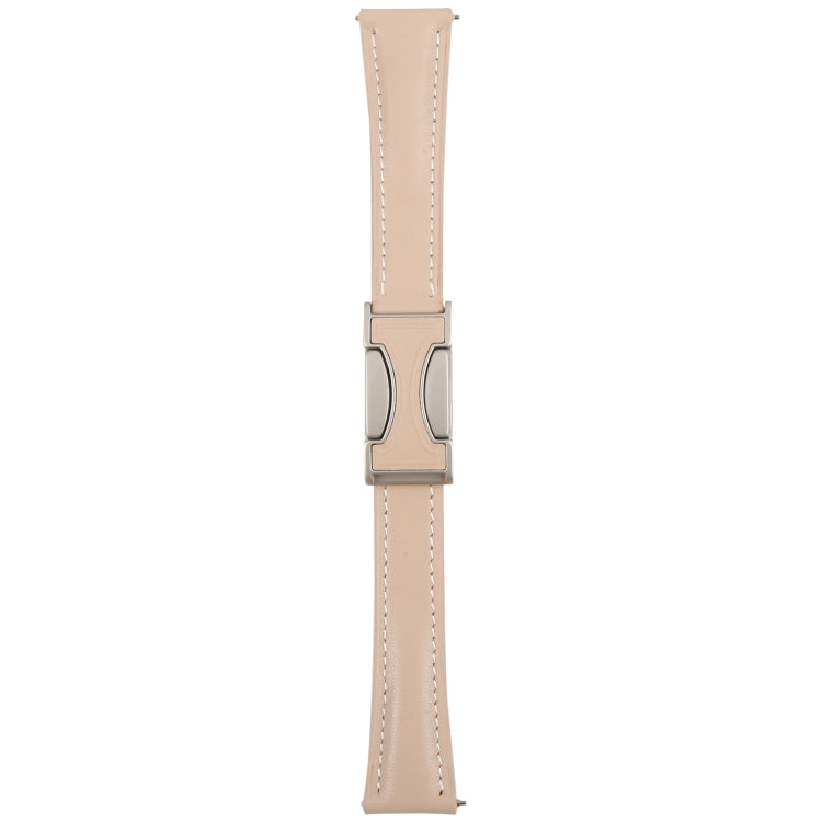 22mm Universal Slim Magnetic Buckle Genuine Leather Watch Band(Plain Weave Apricot)