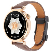 22mm Universal Slim Magnetic Buckle Genuine Leather Watch Band(Plain Weave Dark Coffee)