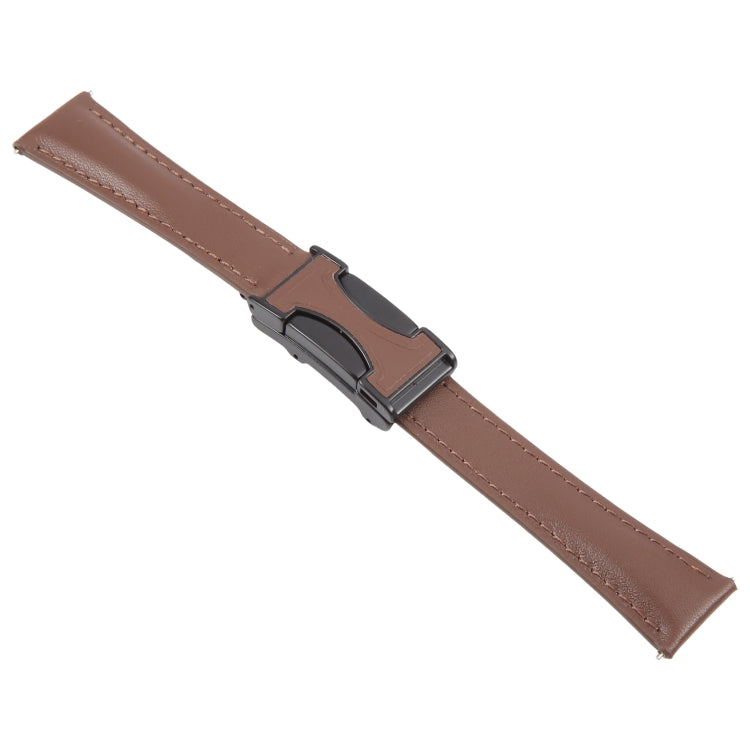 22mm Universal Slim Magnetic Buckle Genuine Leather Watch Band(Plain Weave Dark Coffee)