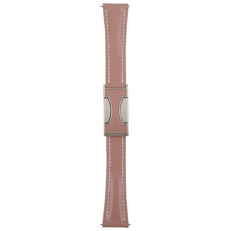 22mm Universal Slim Magnetic Buckle Genuine Leather Watch Band(Plain Weave Smoky Purple)