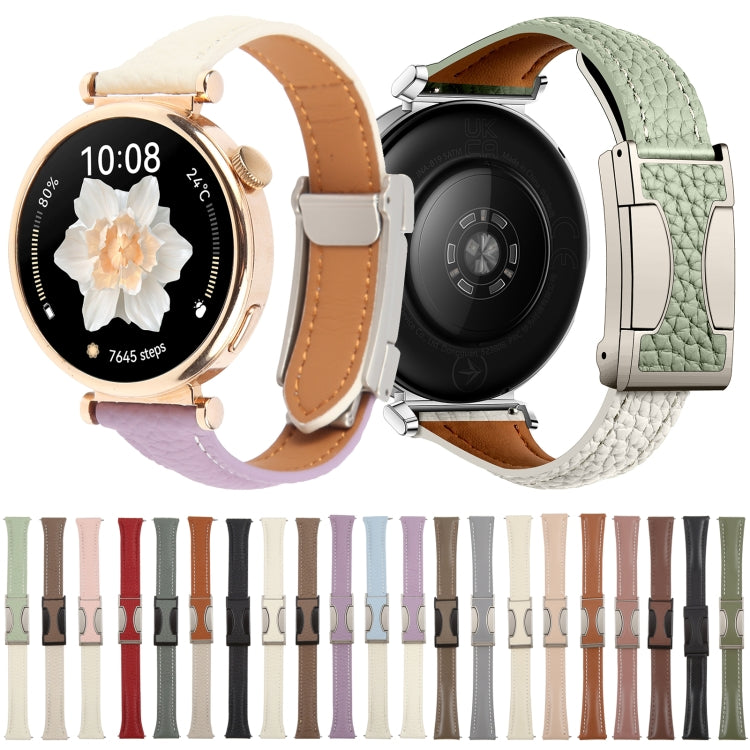 22mm Universal Slim Magnetic Buckle Genuine Leather Watch Band(Plain Weave Apricot) - free shipping - PMc TechLife - Order now!