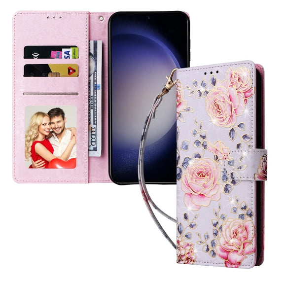 For Samsung Galaxy S25 5G Bronzing Painting RFID Leather Phone Case(Pastoral Rose)