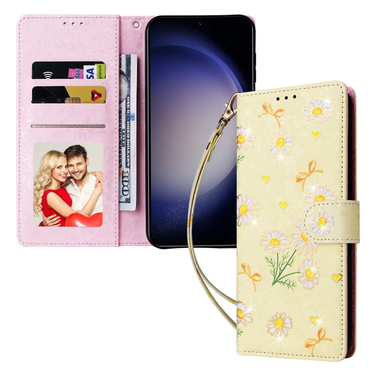 For Samsung Galaxy S25 5G Bronzing Painting RFID Leather Phone Case(Yellow Daisy) - Galaxy S25 5G Cases by PMC Jewellery | Online Shopping South Africa | PMC Jewellery | Buy Now Pay Later Mobicred