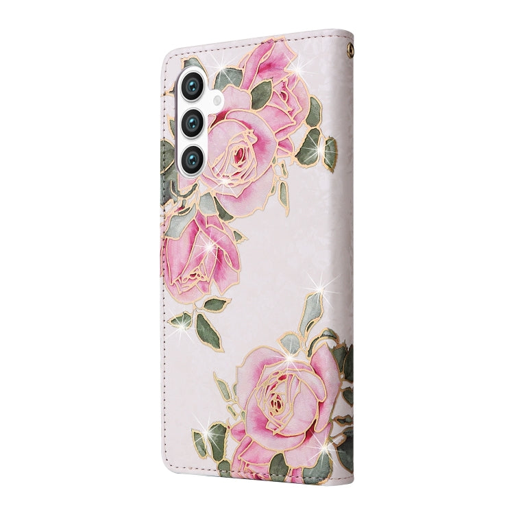 For Samsung Galaxy S25 5G Bronzing Painting RFID Leather Phone Case(Rose Flower) - Galaxy S25 5G Cases by PMC Jewellery | Online Shopping South Africa | PMC Jewellery | Buy Now Pay Later Mobicred