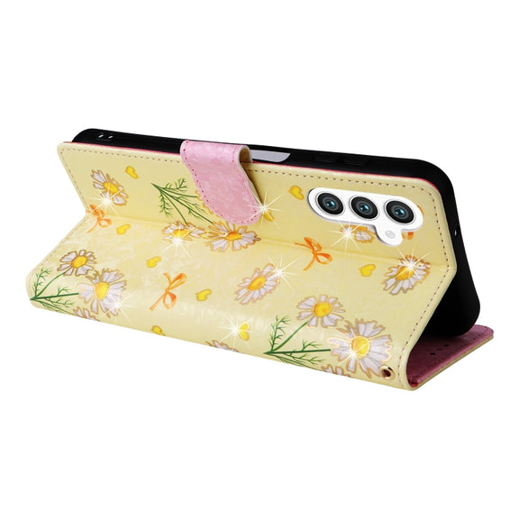 For Samsung Galaxy S25+ 5G Bronzing Painting RFID Leather Phone Case(Yellow Daisy)