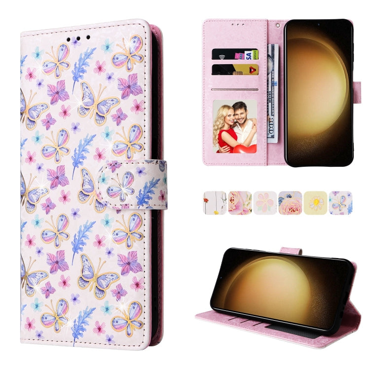 For Samsung Galaxy S25+ 5G Bronzing Painting RFID Leather Phone Case(Pansies) - Galaxy S25+ 5G Cases by PMC Jewellery | Online Shopping South Africa | PMC Jewellery | Buy Now Pay Later Mobicred