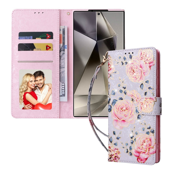 For Samsung Galaxy S25 Ultra 5G Bronzing Painting RFID Leather Phone Case(Pastoral Rose)