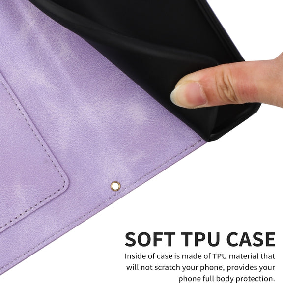 For Samsung Galaxy S25 Ultra 5G Floral Pattern Leather Phone Case with Lanyard(Light Purple)