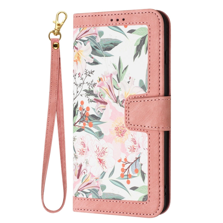 For Samsung Galaxy S25 Ultra 5G Floral Pattern Leather Phone Case with Lanyard(Pink)