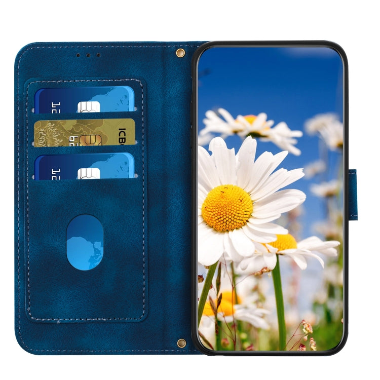 For Samsung Galaxy S25 Ultra 5G Floral Pattern Leather Phone Case with Lanyard(Dark Blue) - Galaxy S25 Ultra 5G Cases by PMC Jewellery | Online Shopping South Africa | PMC Jewellery | Buy Now Pay Later Mobicred