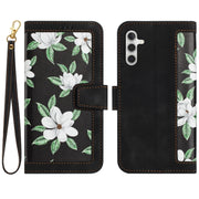 For Samsung Galaxy S25+ 5G Floral Pattern Leather Phone Case with Lanyard(Black)
