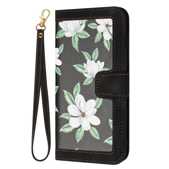 For Samsung Galaxy S25+ 5G Floral Pattern Leather Phone Case with Lanyard(Black)