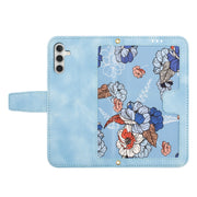 For Samsung Galaxy S25 5G Floral Pattern Leather Phone Case with Lanyard(Light Blue)
