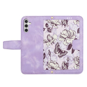 For Samsung Galaxy S25 5G Floral Pattern Leather Phone Case with Lanyard(Light Purple)
